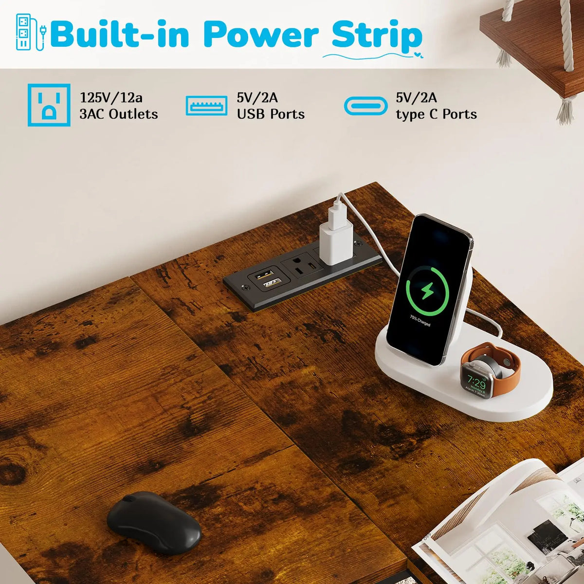 HiMISS L Shaped Gaming Desk With Power Outlet And Drawers