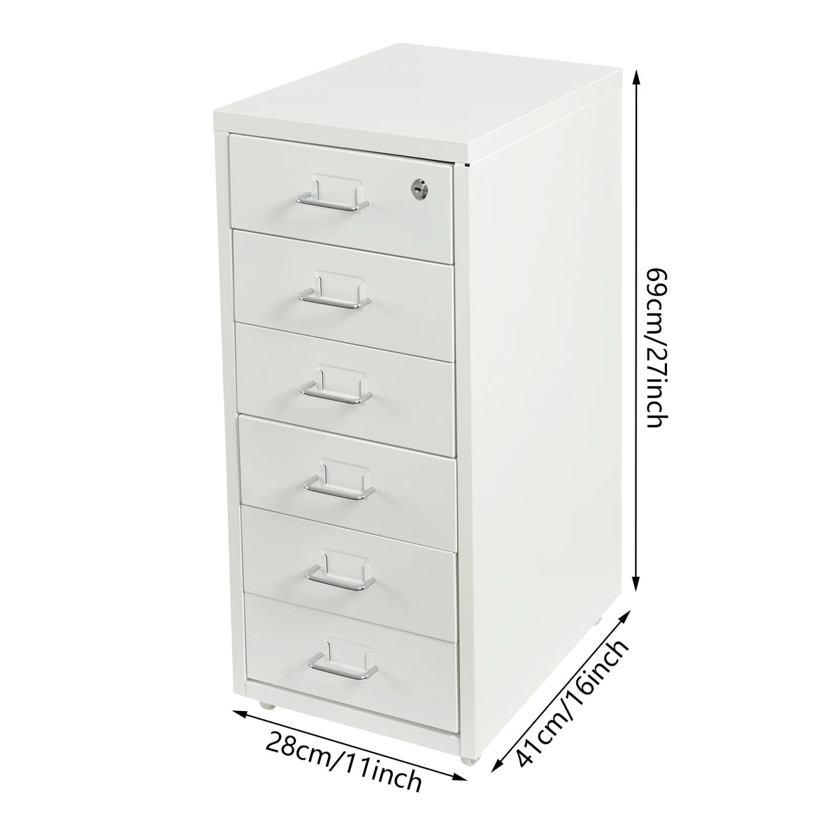 Rolling Metal File Cabinet With Lock And Six Drawers For Office