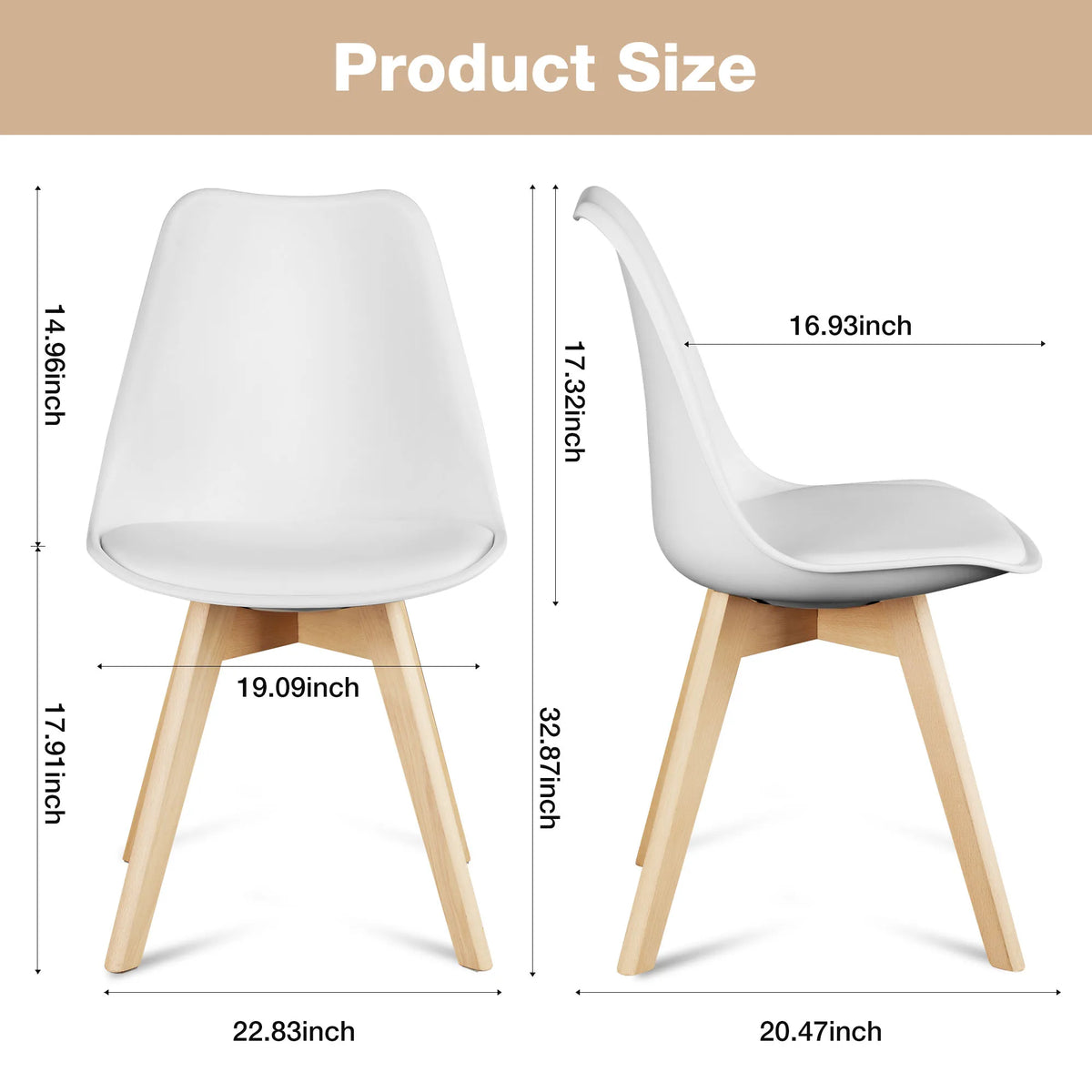 JHK PU Leather Dining Chairs Wooden Frame Ergonomic Home Seating
