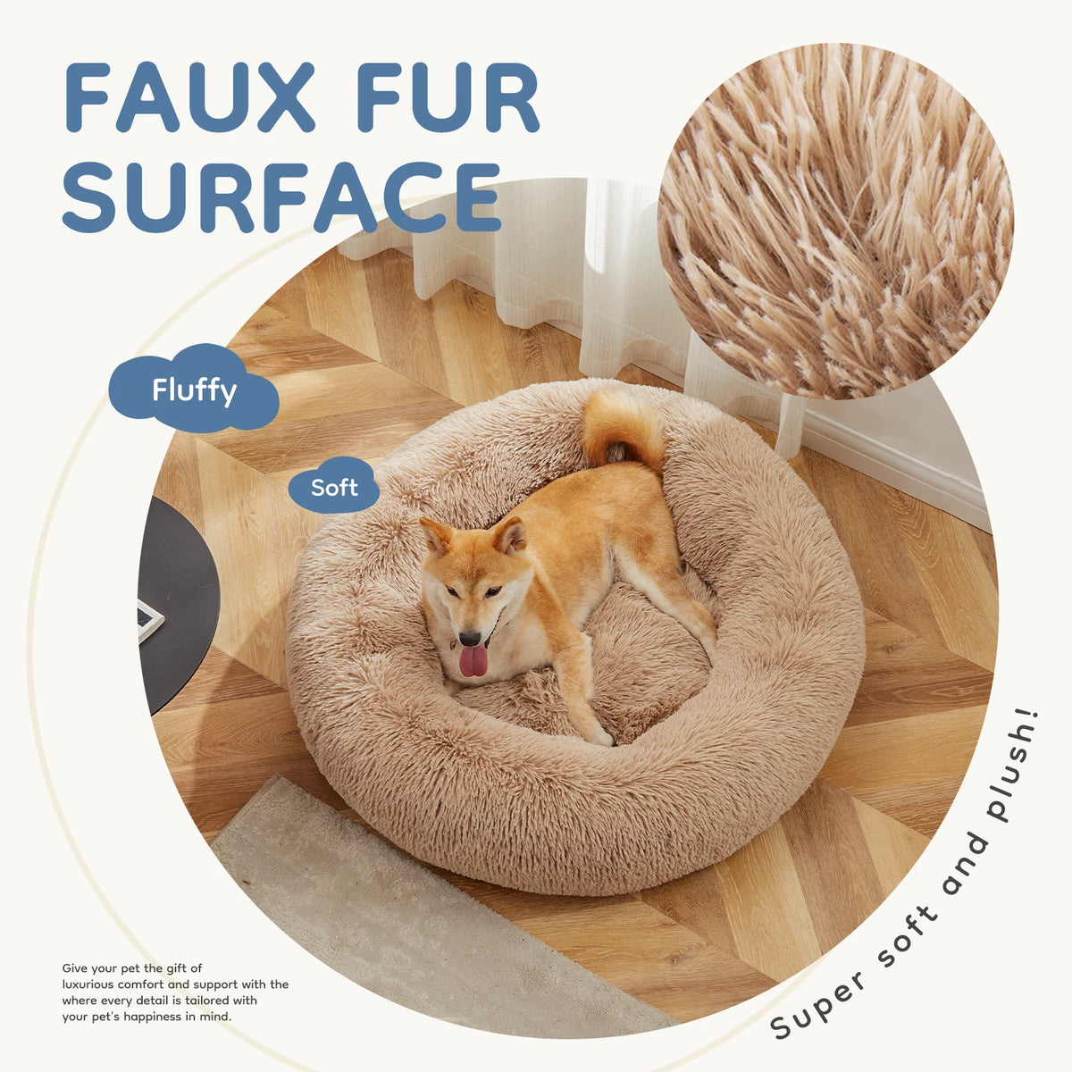 MCQ Premium Round Faux Fur Dog Bed With Cozy Interior