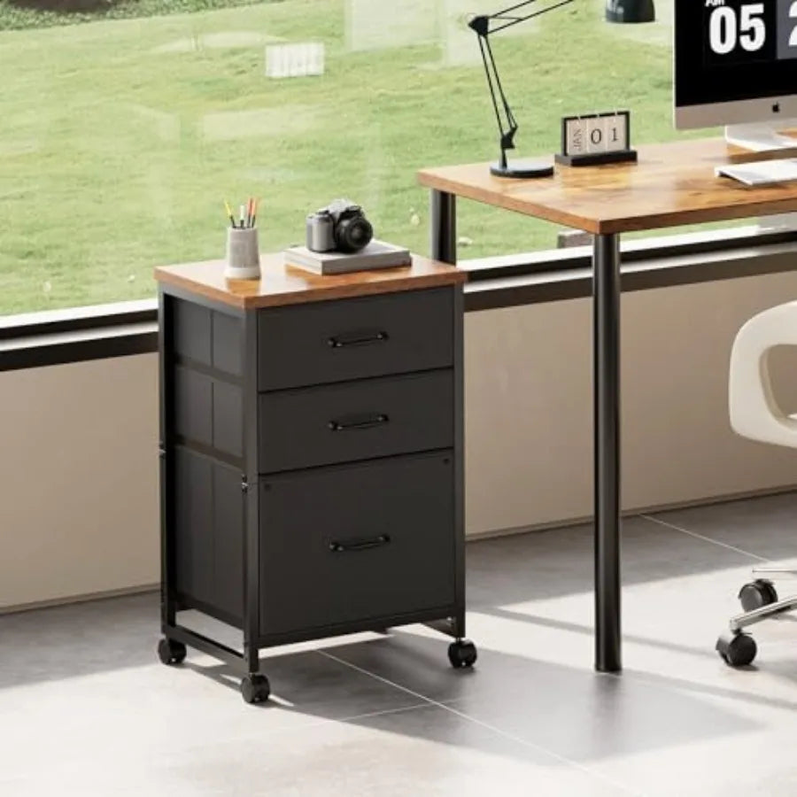 Plastic Three Drawer Rolling File Cabinet With Open Storage Shelf
