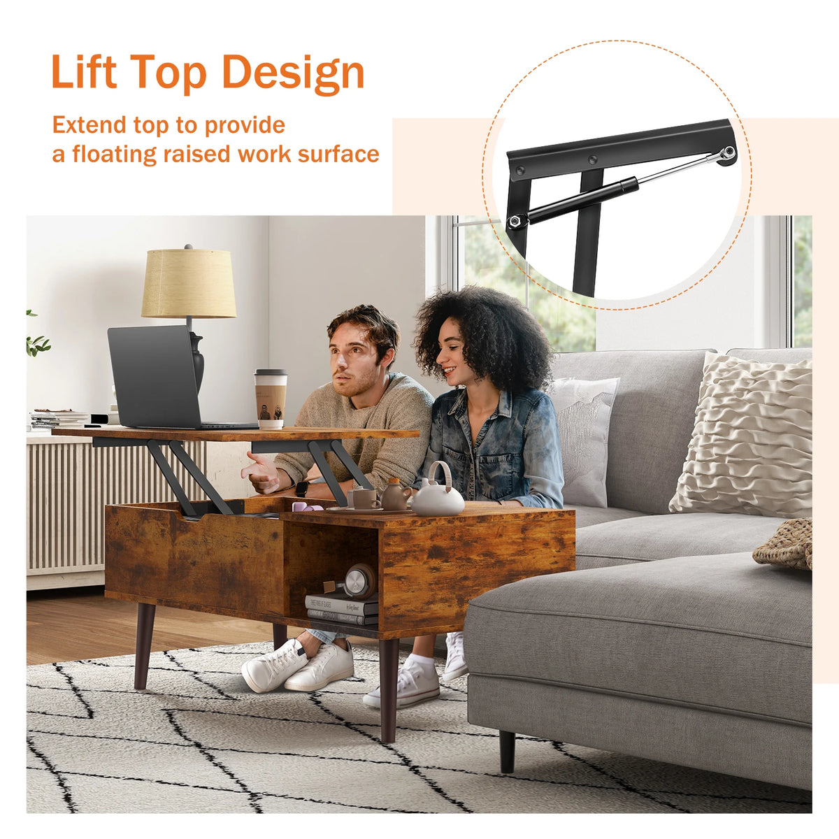 JHK Lift Top Coffee Table With Adjustable Storage Shelf