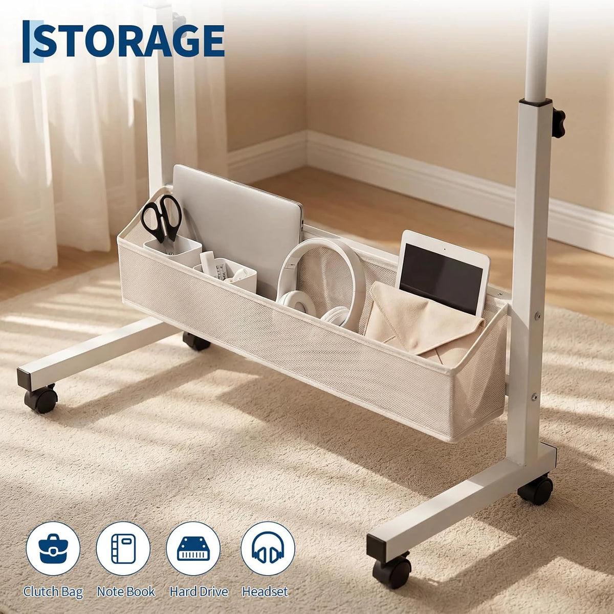 HiMISS Adjustable Standing Desk With Rolling Storage Shelves