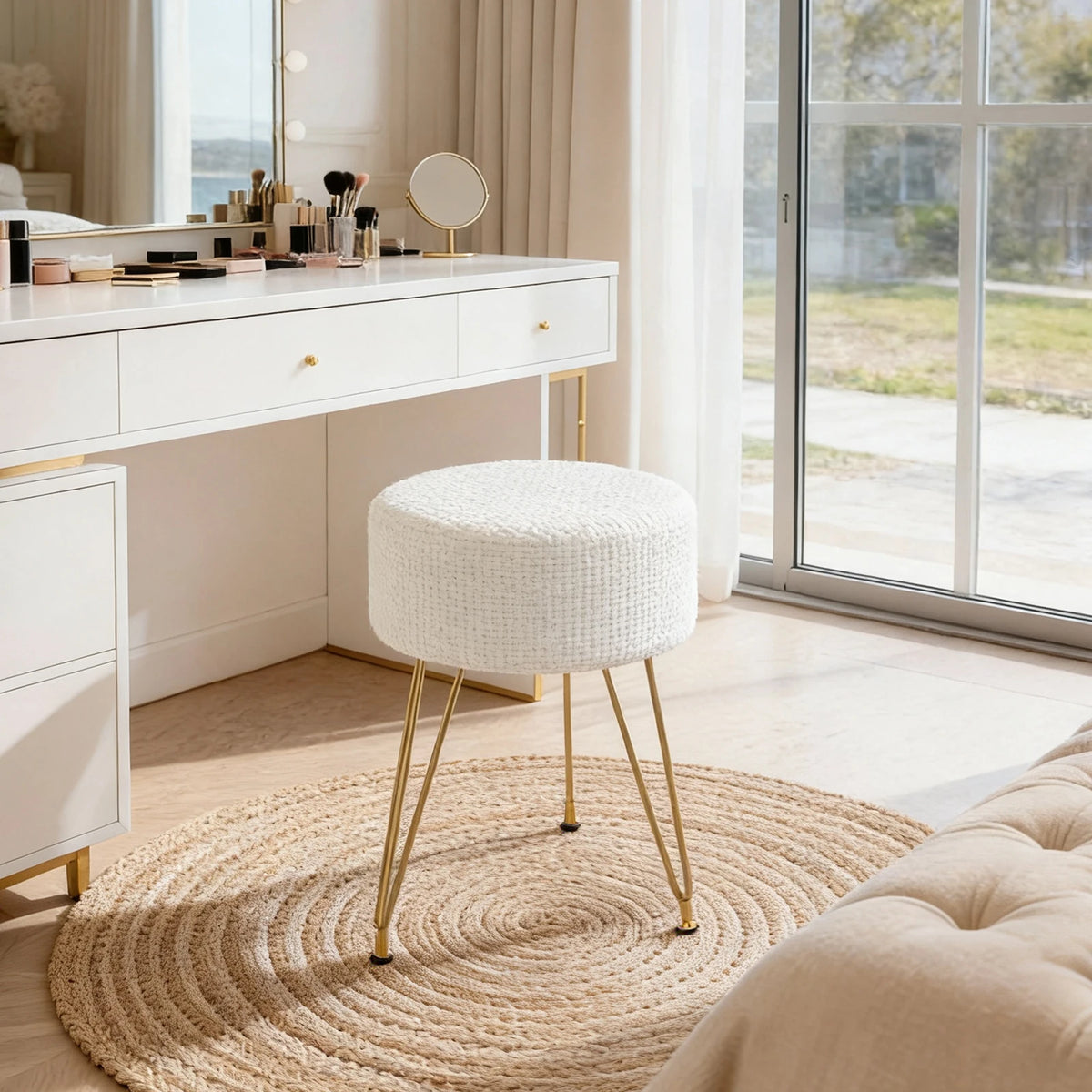 JHK Velvet Ottoman Footrest Stool for Living Room Vanity