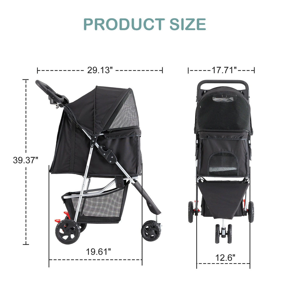 Foldable Three Wheel Pet Stroller For Small Dogs With Storage