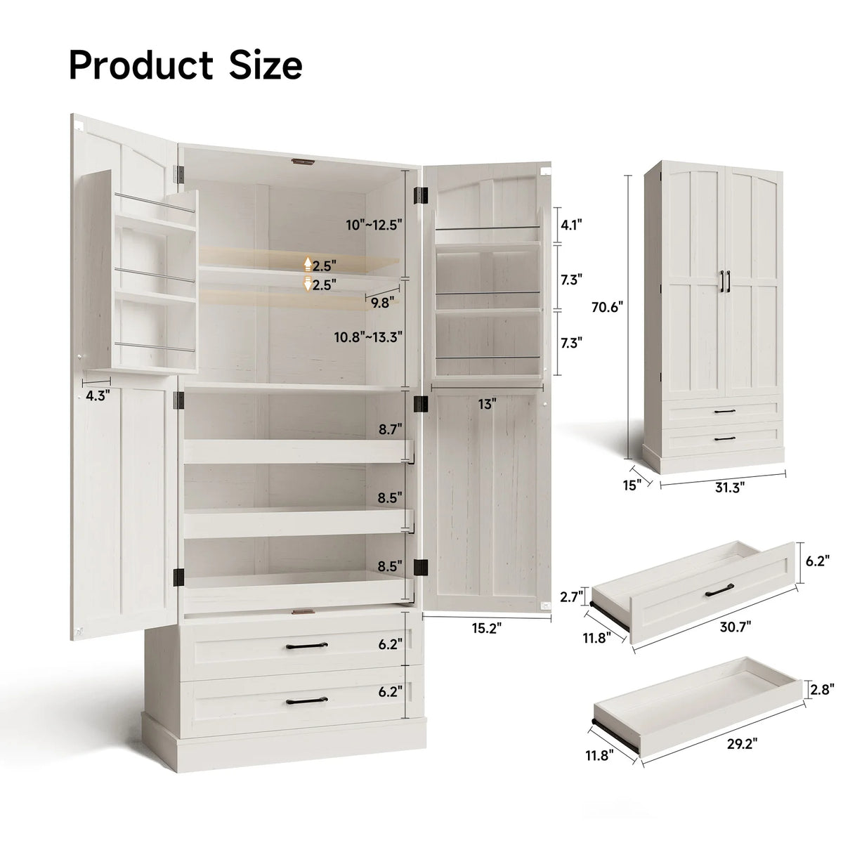 Onbrill Freestanding Kitchen Pantry Cabinet With Storage Shelves