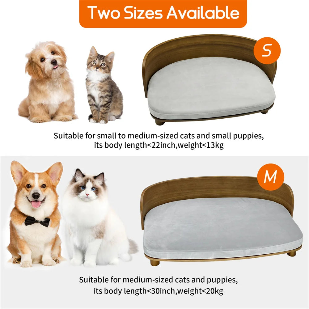 Borwart Elevated Pet Sofa Eucalyptus Couch Bed With Cushion