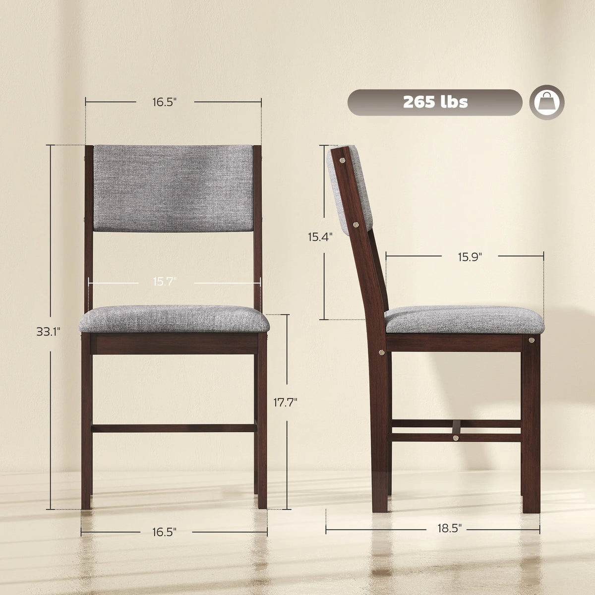 HOMCOM Rubberwood Linen Upholstered Dining Chair Set