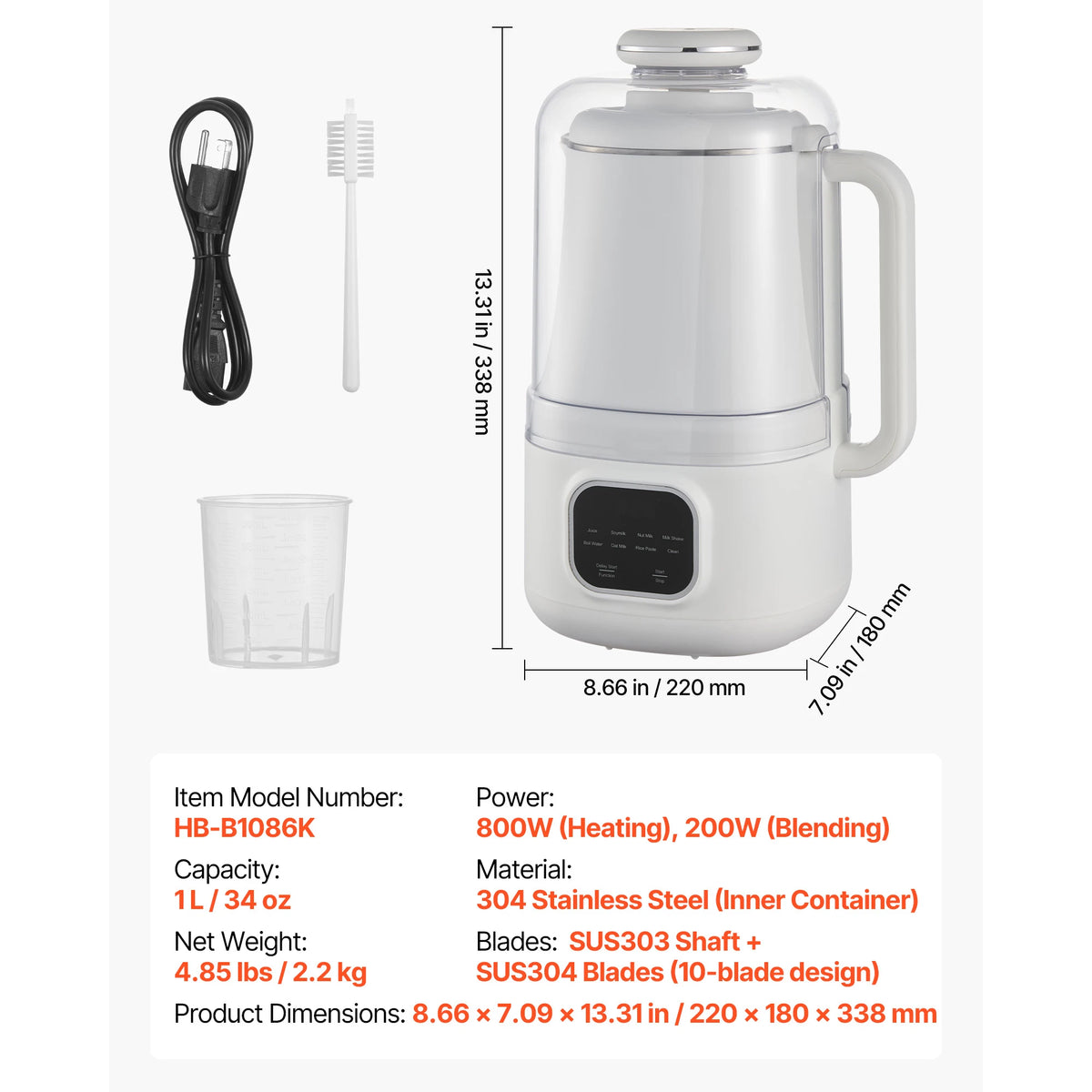 Smart Nut Milk Maker With Self Cleaning And Delay Function