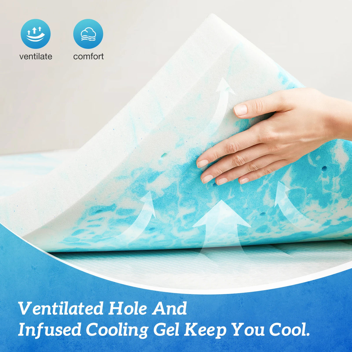 MCQ Soft Memory Foam Gel Cooling Mattress Bed Topper