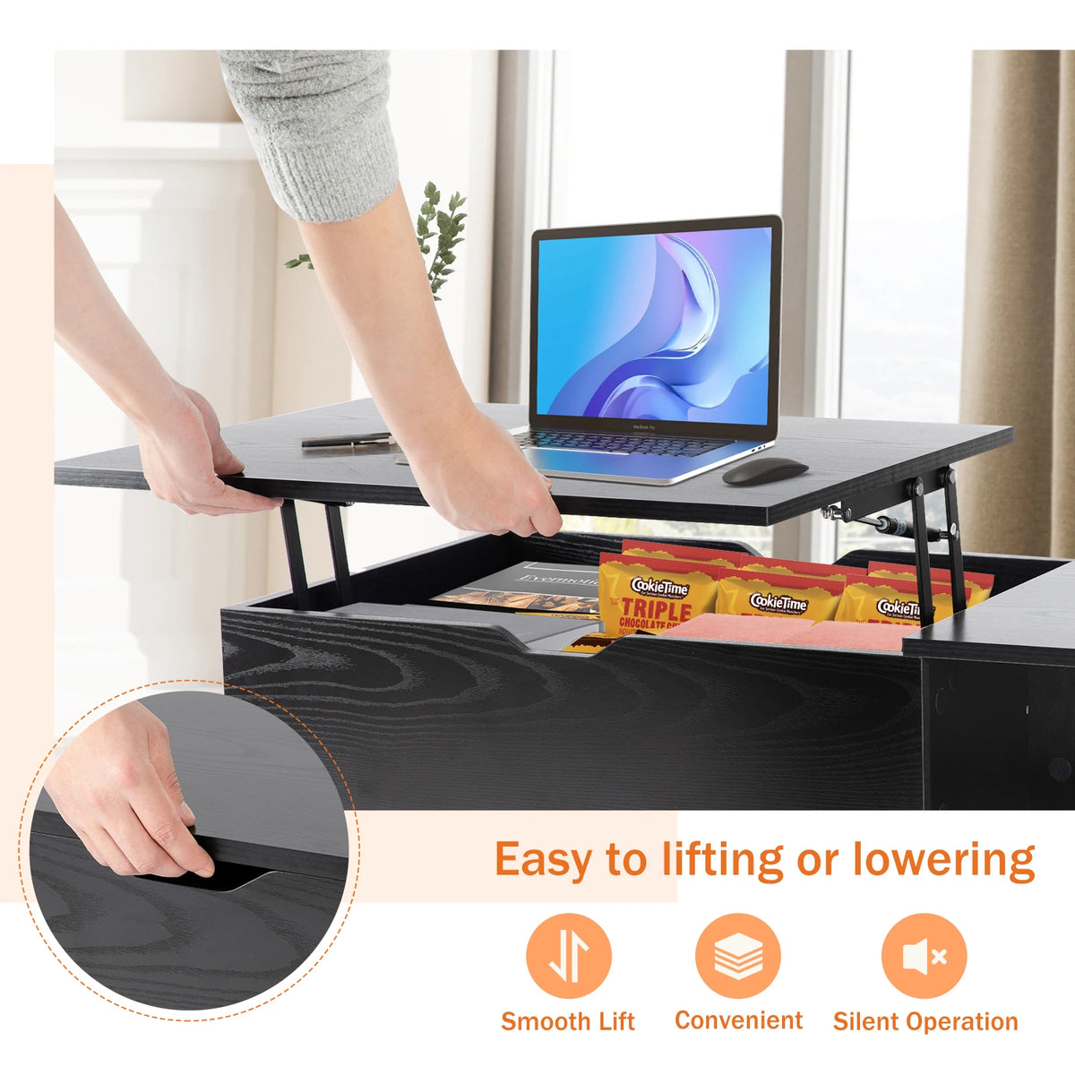 JHK Lift Top Coffee Table With Adjustable Storage Shelf