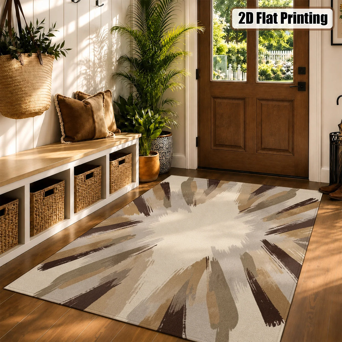 Abstract Brush Stroke Velvet Area Rug Machine Washable For Living Room