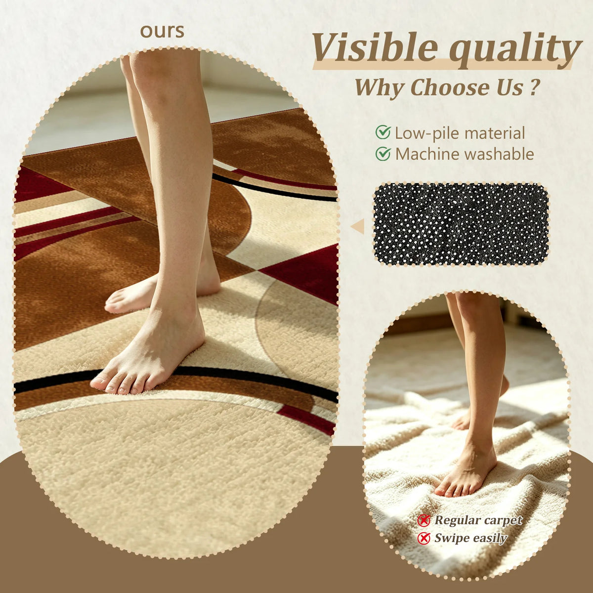 Geometric Abstract Machine Washable Velvet Area Rug for Home