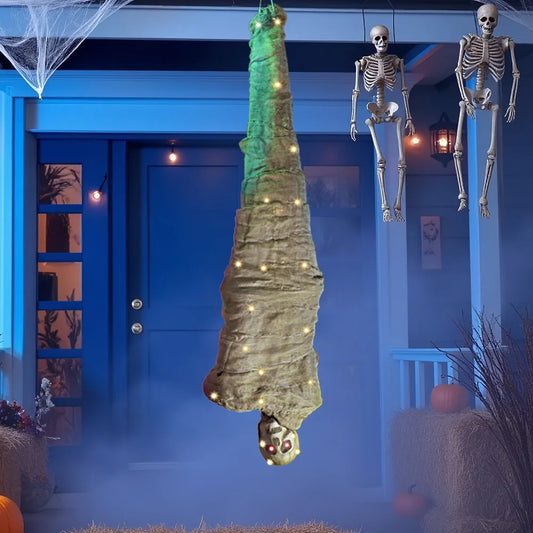 Animated Hanging Corpse Prop With LED Eyes For Halloween Decor