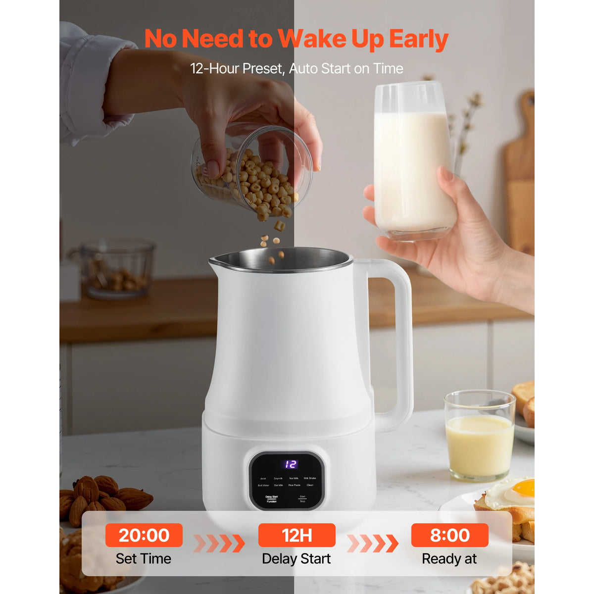 Smart Nut Milk Maker With Self Cleaning And Delay Function