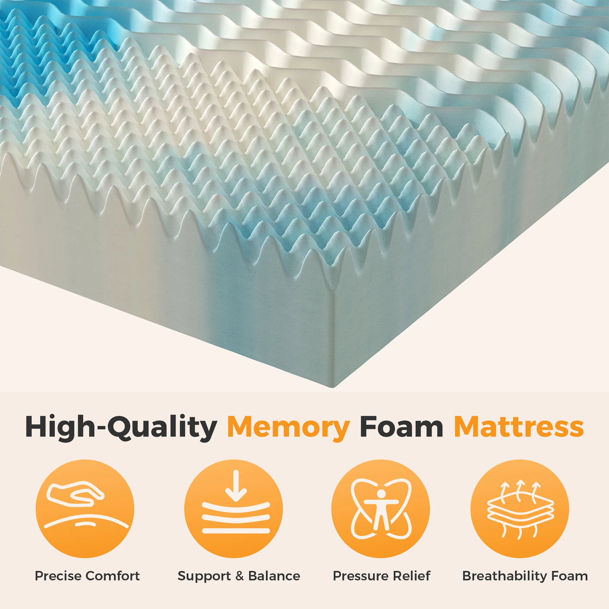 JHK Cooling Gel Memory Foam Mattress Topper Targeted Pressure Relief