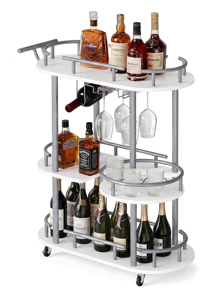 Himiss Rolling Serving Bar Cart With Wine Rack Shelf