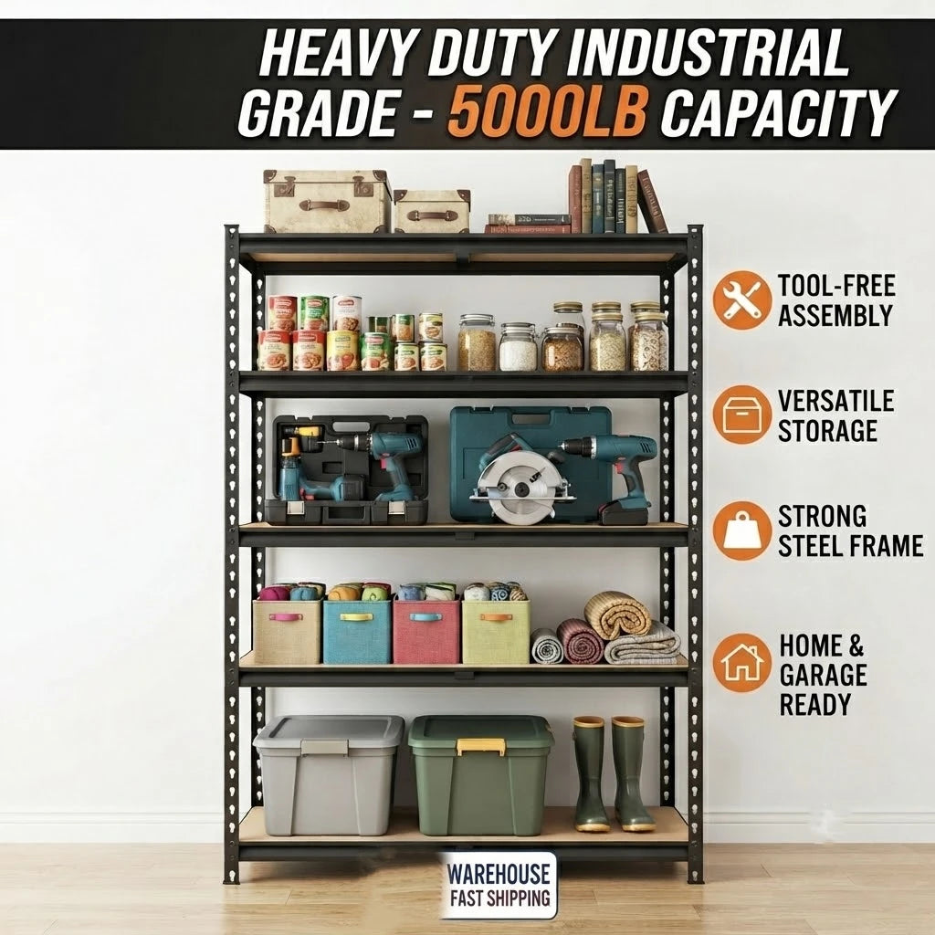Heavy Duty Five Tier Metal Shelving Unit For Garage Storage