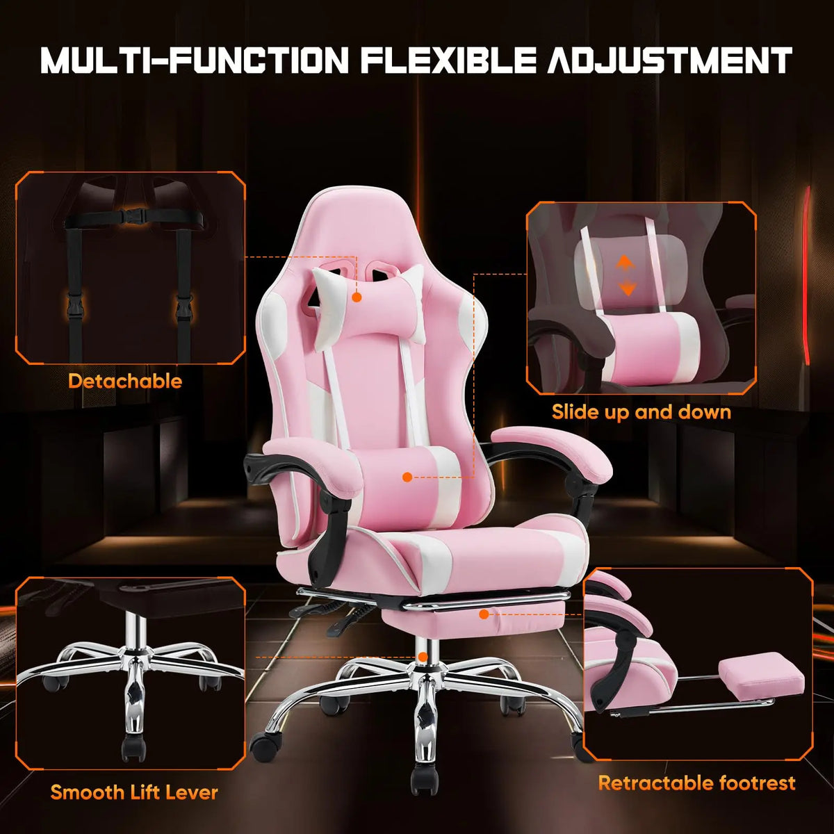 MCQ Ergonomic Gaming Chair With Adjustable Height And Footrest