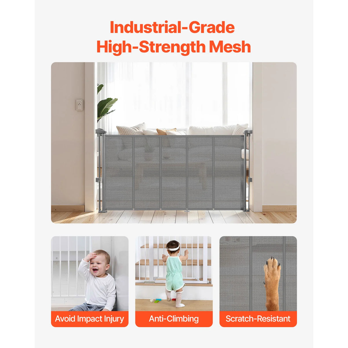 SucceBuy Retractable Baby Gate With Safe Locking Design