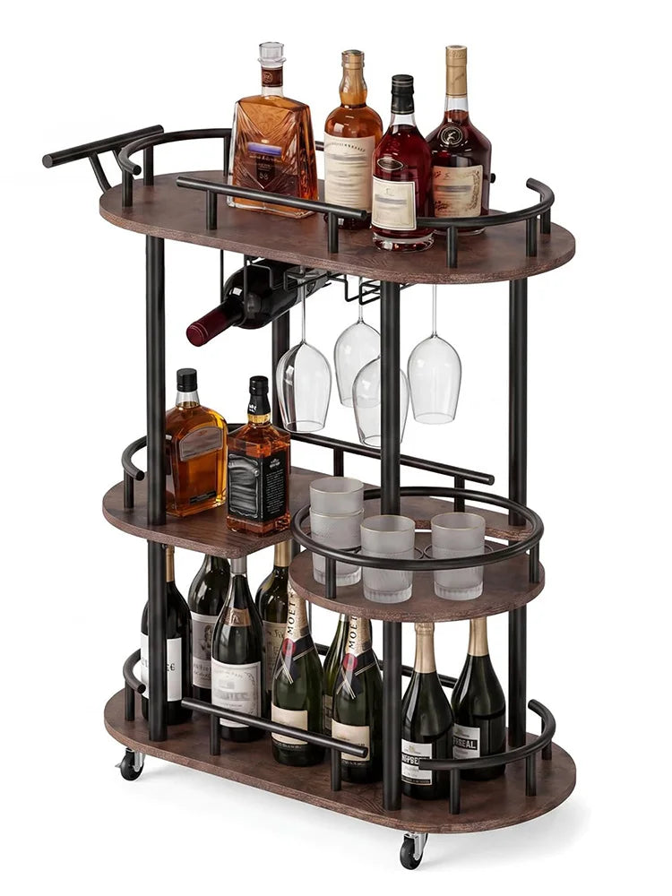Himiss Rolling Serving Bar Cart With Wine Rack Shelf