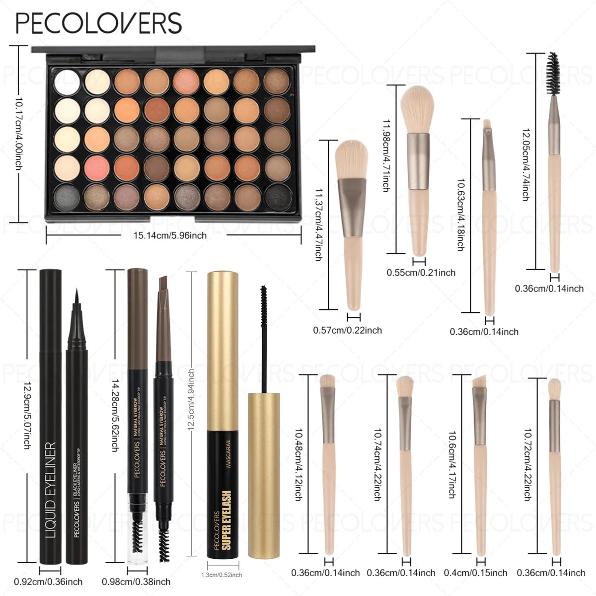 Waterproof Eye Makeup Set Eyeshadow Palette Eyeliner Mascara Brushes