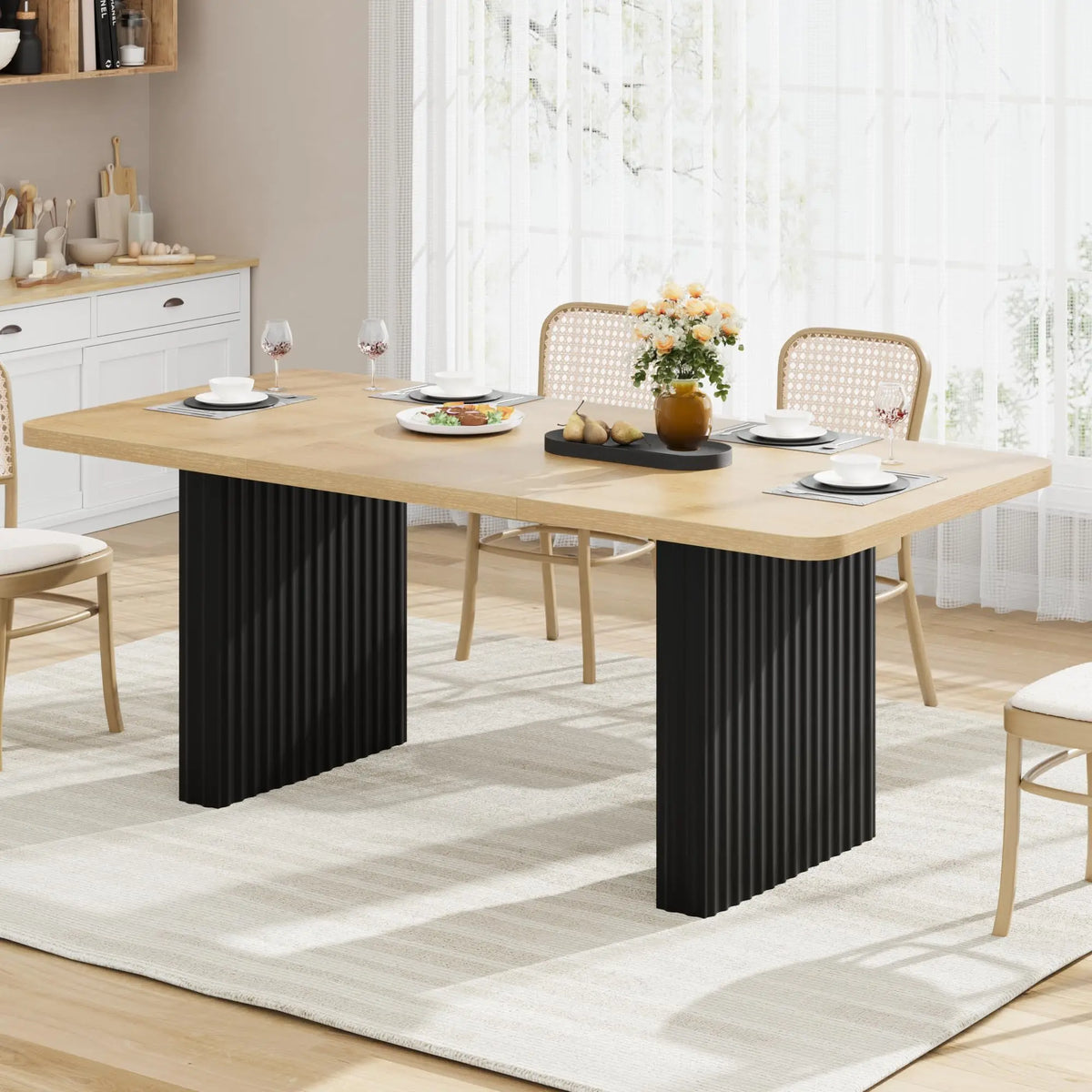 HiMiss Industrial Farmhouse Dining Table With Rustic Wood Top