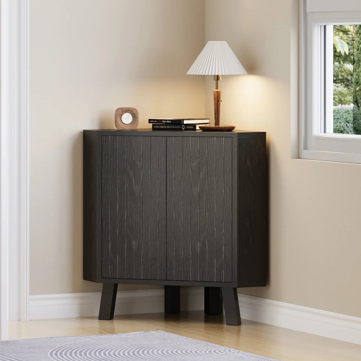 HiMISS Farmhouse Corner Storage Cabinet With Adjustable Shelf