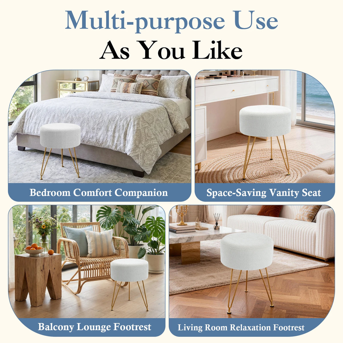 JHK Velvet Ottoman Footrest Stool for Living Room Vanity