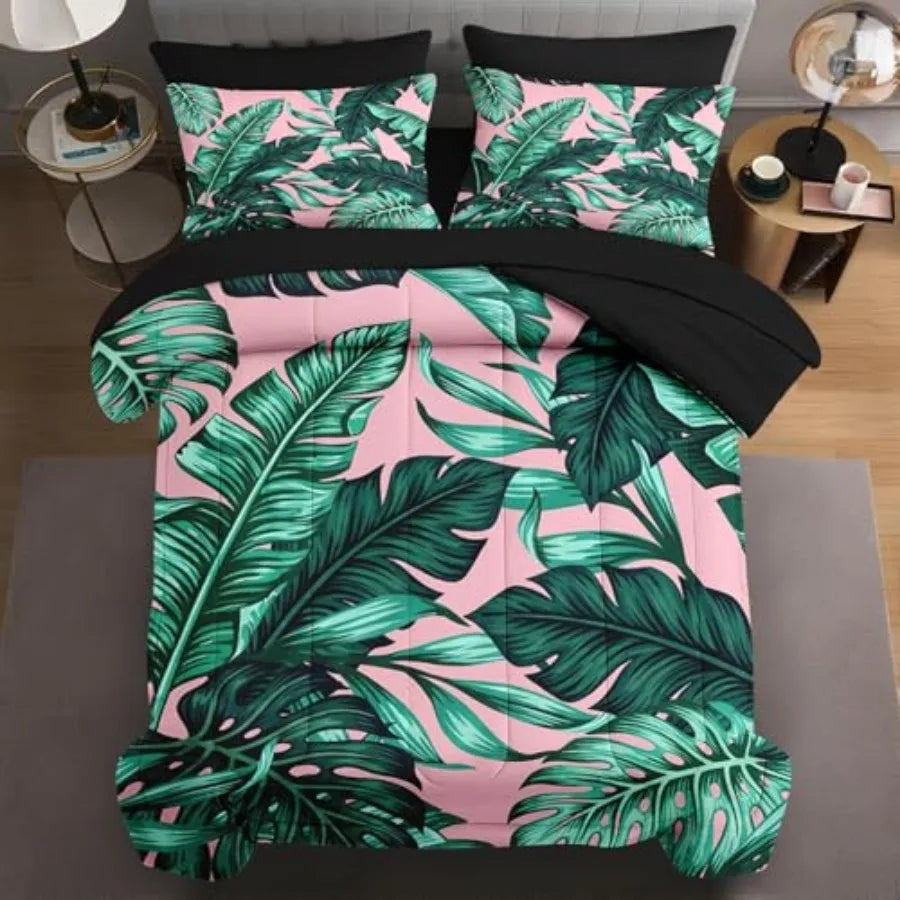 Mid Century Modern Comforter Set With Sun Leaf Pattern
