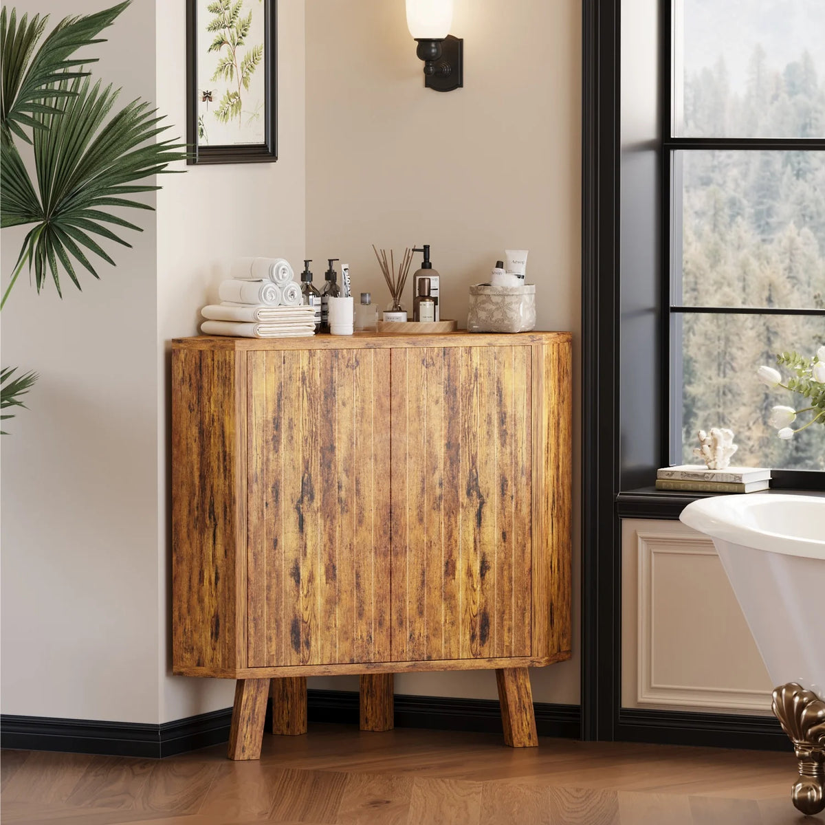 HiMISS Farmhouse Corner Storage Cabinet With Adjustable Shelf