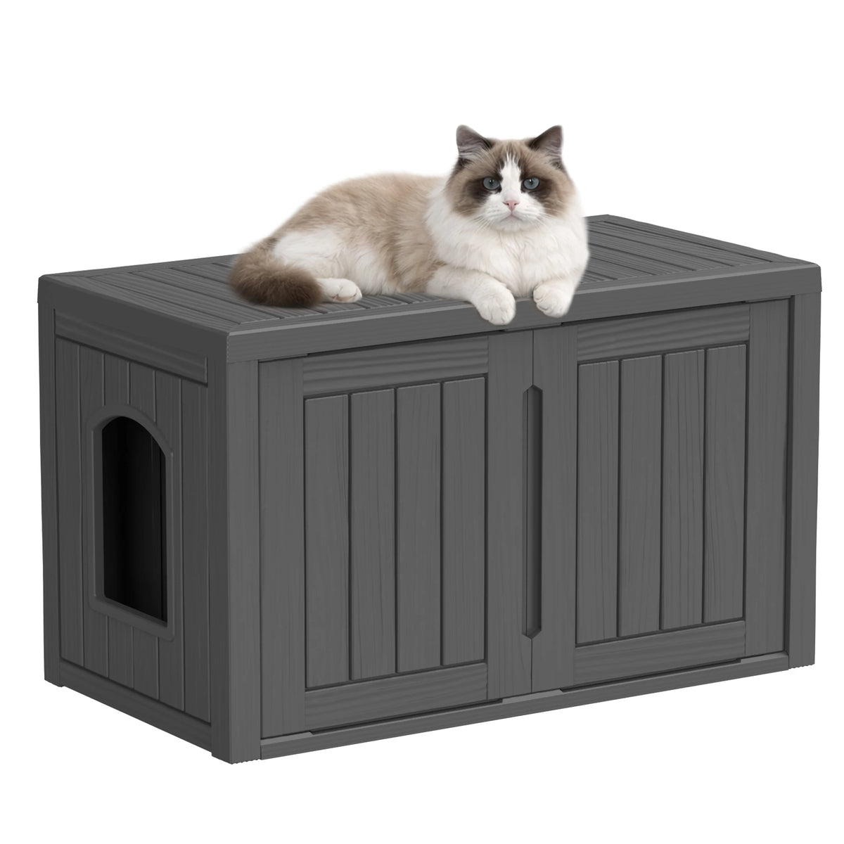 Outdoor Weatherproof Resin Cat House With Double Doors Lounger