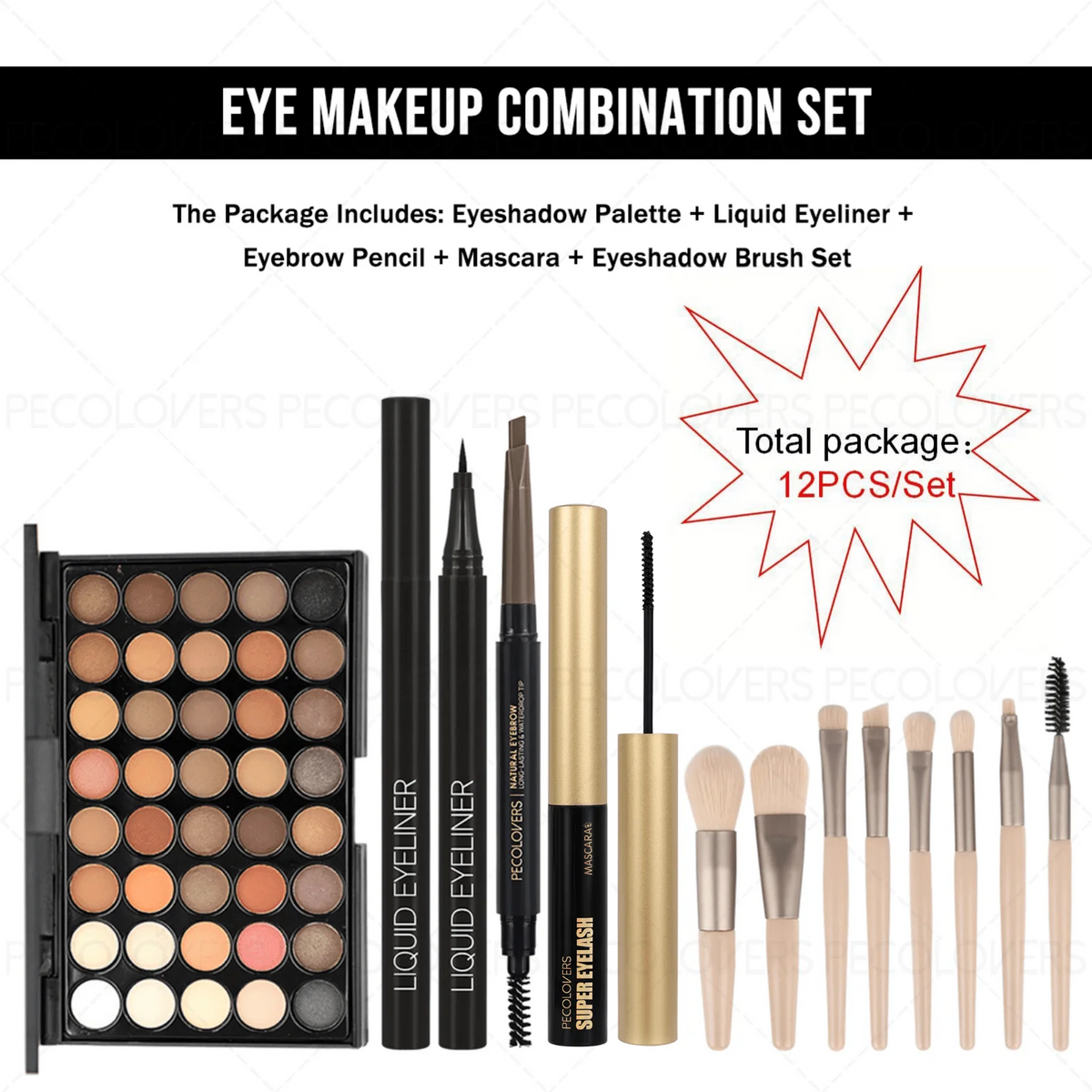Waterproof Eye Makeup Set Eyeshadow Palette Eyeliner Mascara Brushes