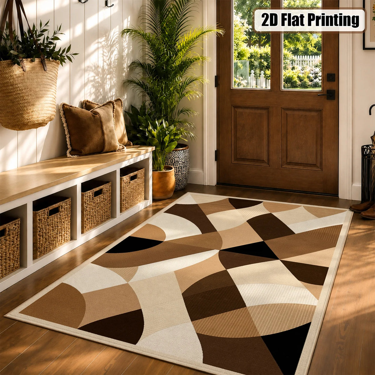 Abstract Geometric Velvet Area Rug Machine Washable Plush Floor Mat