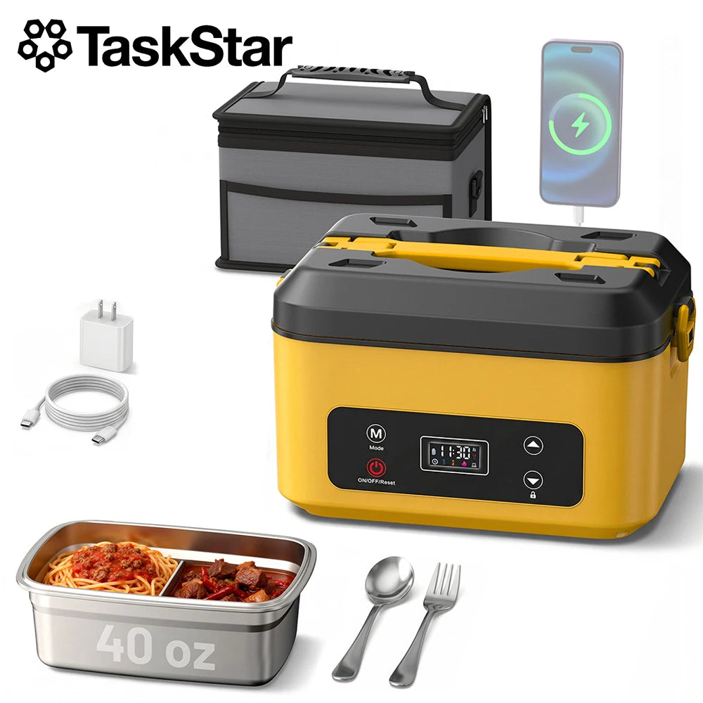 Portable Cordless Heated Lunch Box Stainless Steel Leakproof Food Warmer