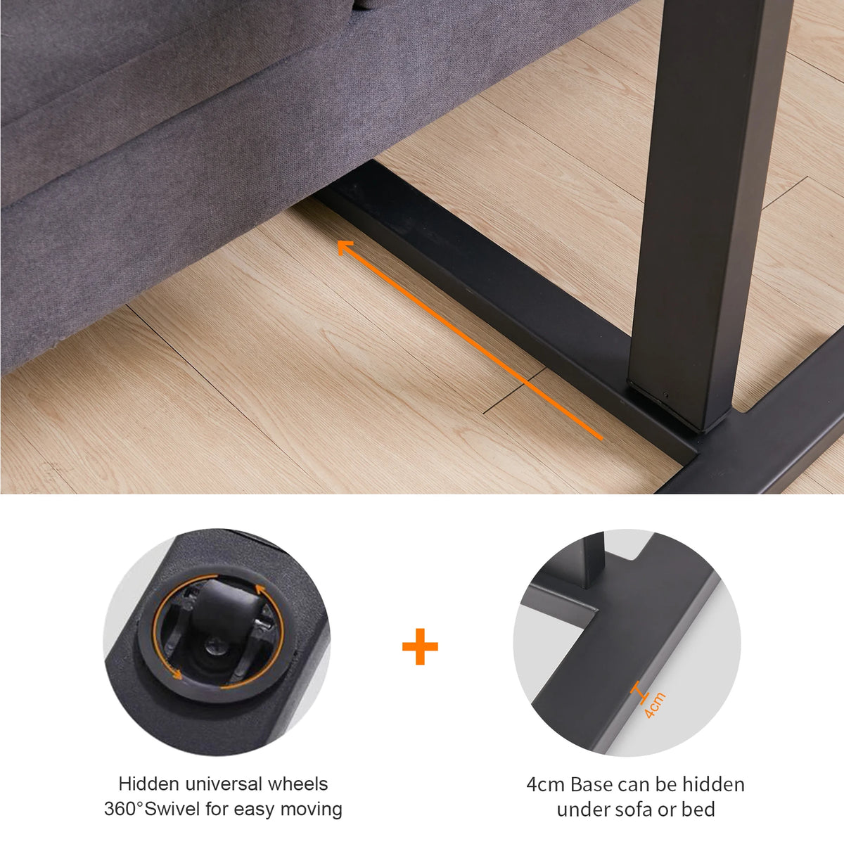 Adjustable Rolling Overbed Cart And Multifunctional Bedside Table