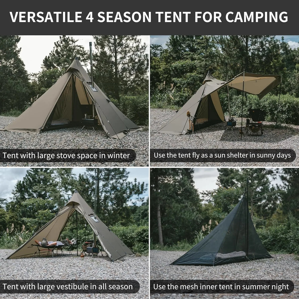 Naturehike Double Layer Chimney Camping Tent With Flame Retardant Tipi
