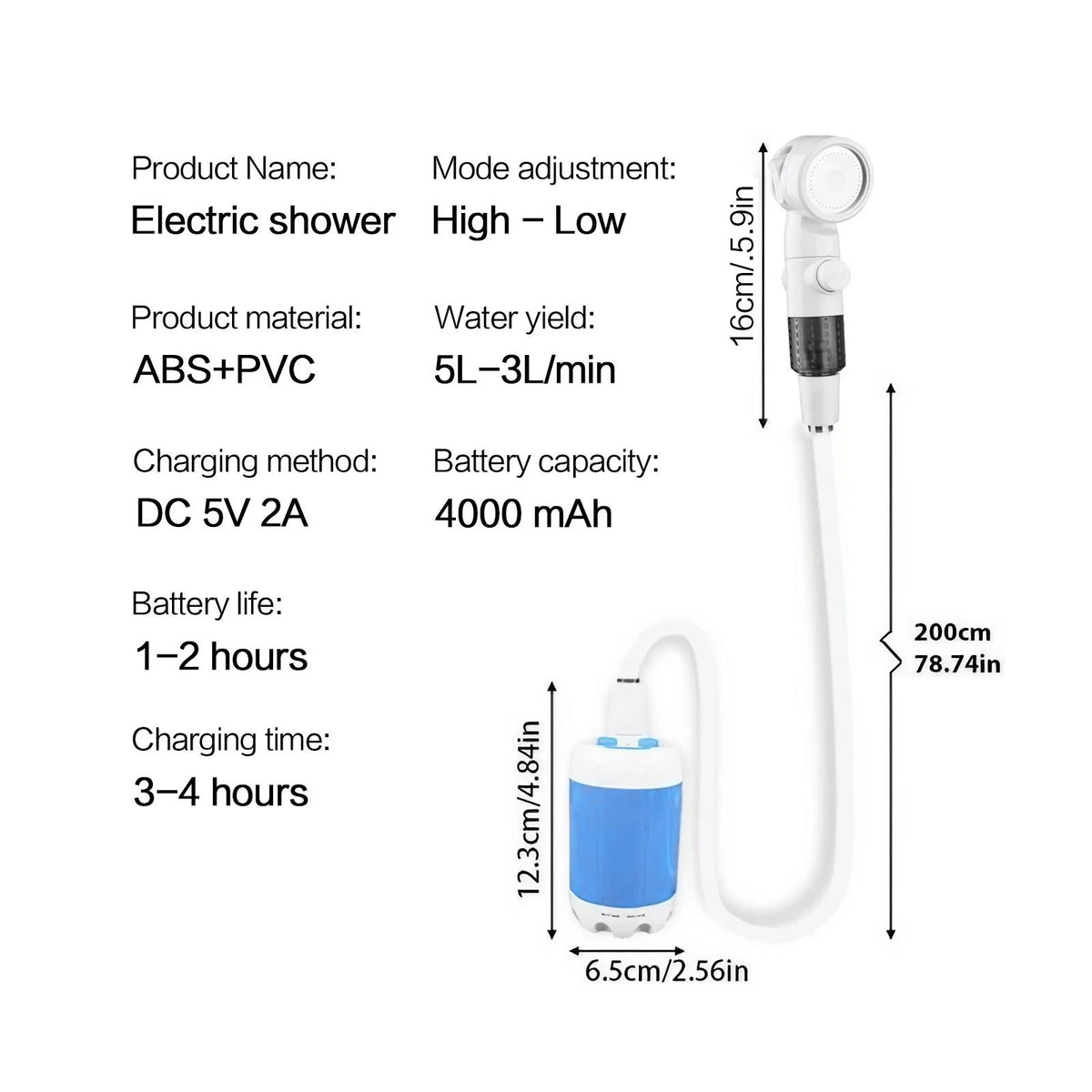 Portable Handheld Rechargeable Shower Pump For Outdoors