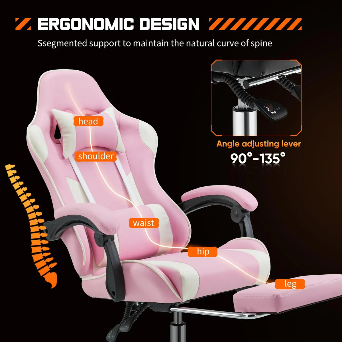 MCQ Ergonomic Gaming Chair With Adjustable Height And Footrest