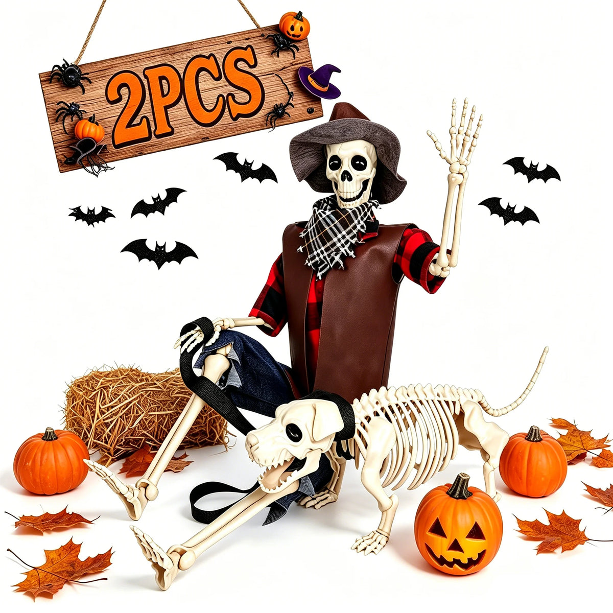 Western Cowboy Jointed Halloween Plastic Skeleton Outdoor Decoration