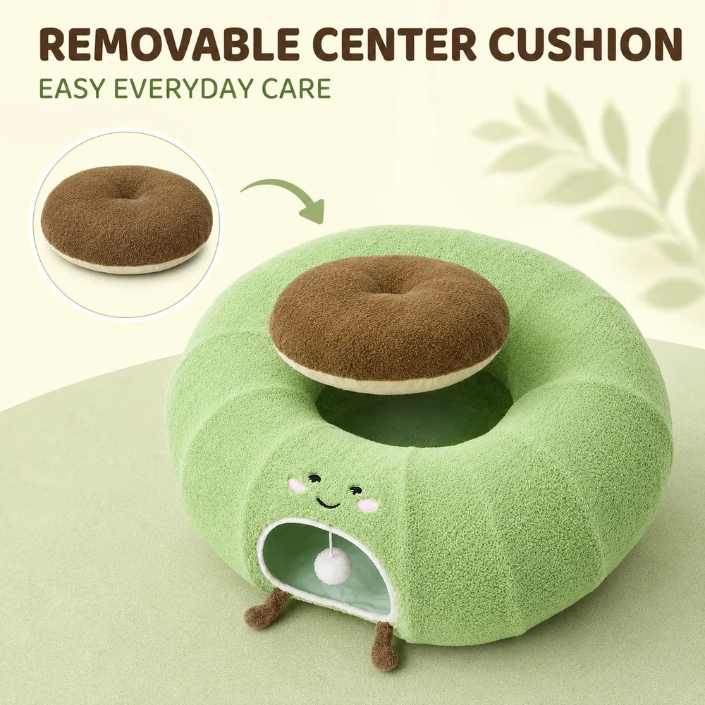 Convertible Cat Tunnel Bed With Plush Cushion And Hanging Ball