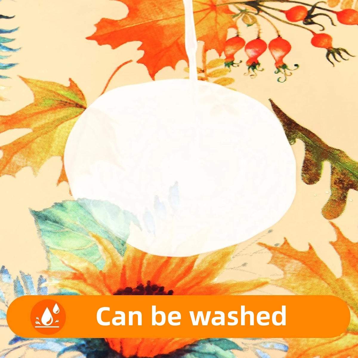 Waterproof PVC Fitted Tablecloth With Floral Pumpkin Christmas Pattern