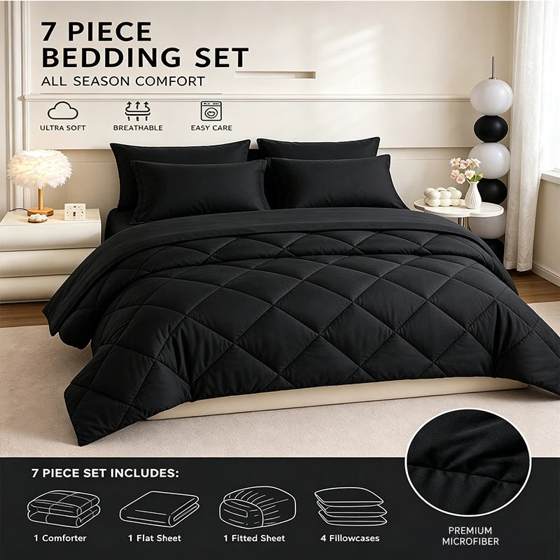 Easyyum Quilted Polyester Bedding Set With Comforter Sheet And Pillowcases
