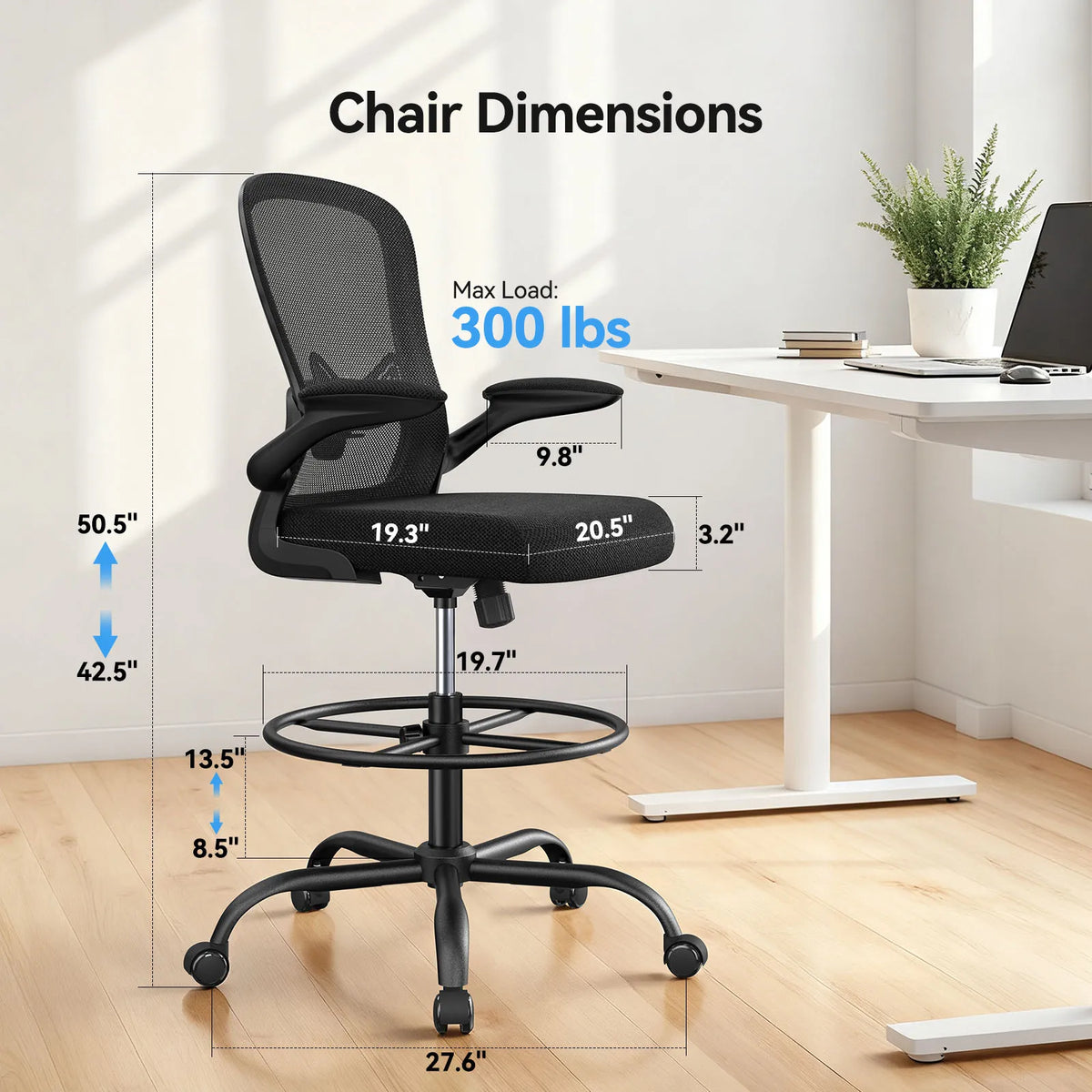 Kyspho Ergonomic Drafting Chair With Flip Armrests And Footrest