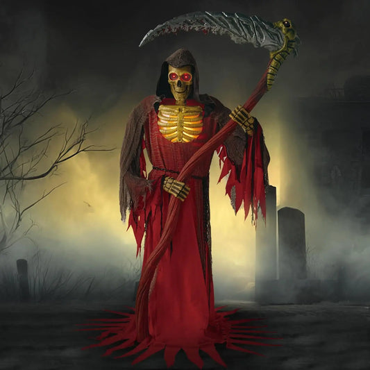 Animatronics Grim Reaper Halloween Skeleton Decor With Scythe And Sensor