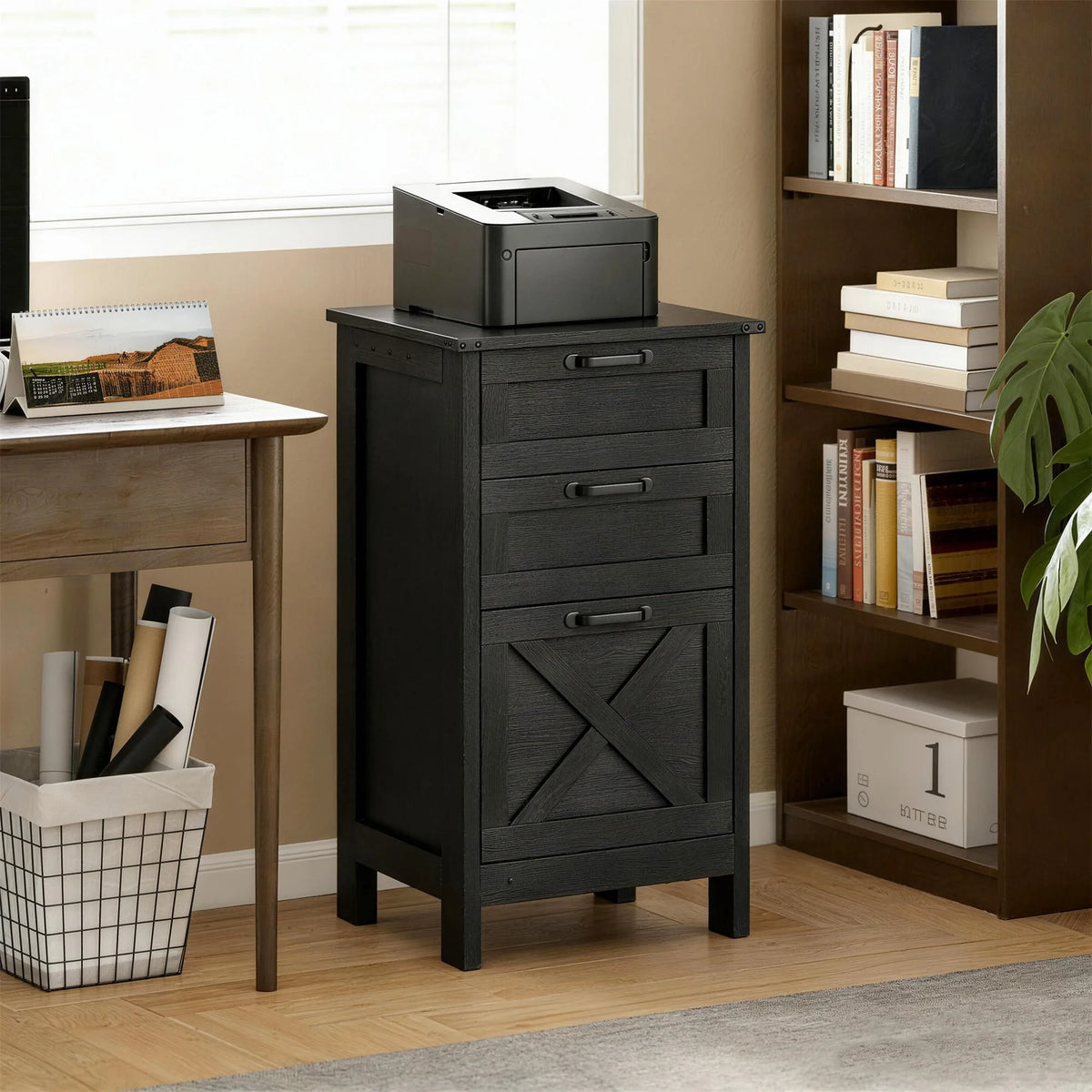 HOMCOM Three Drawer Wooden Vertical File Cabinet For Home Office