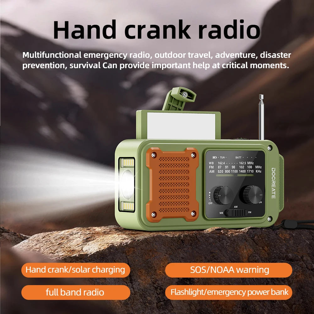 Docreate Emergency Radio With Flashlight And Portable Power Bank