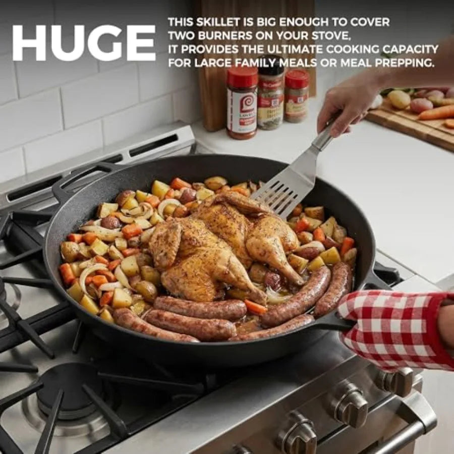 Preseasoned Cast Iron Skillet With Dual Handles For Outdoor Cooking