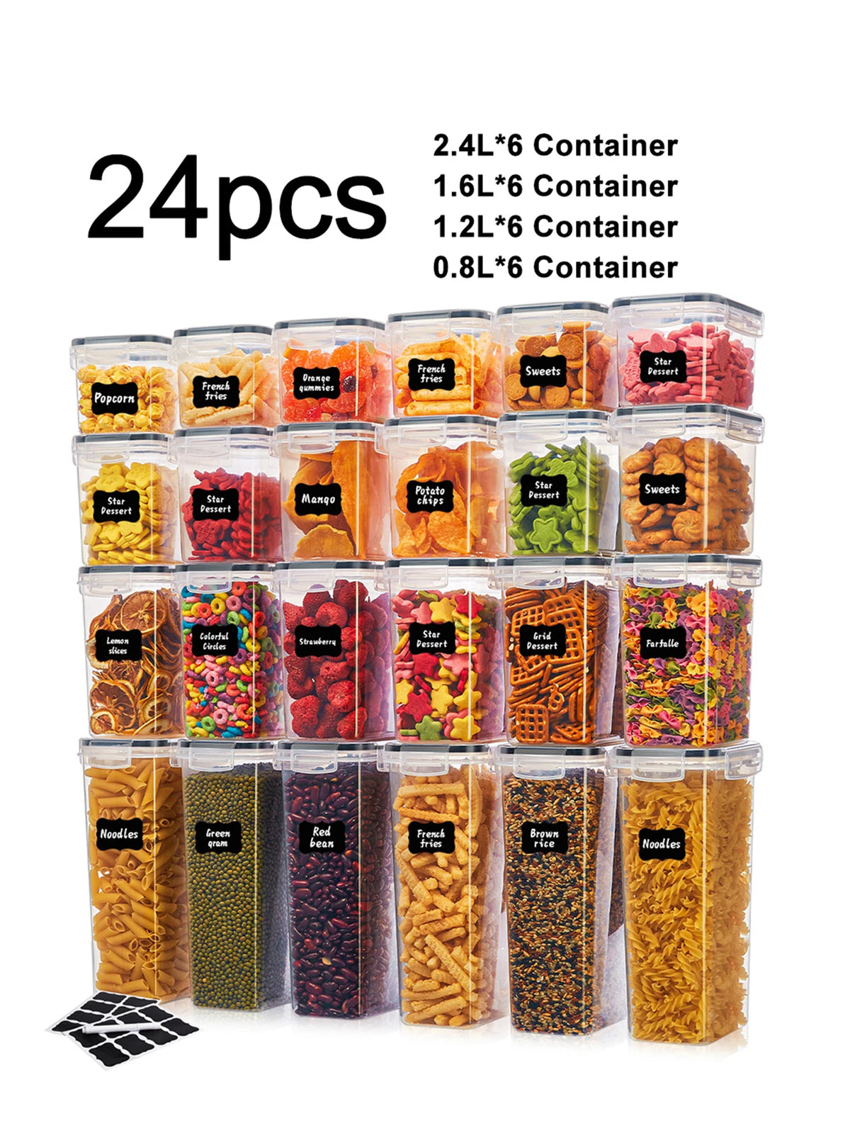 Clear Airtight Food Storage Containers With Labels For Kitchen Pantry