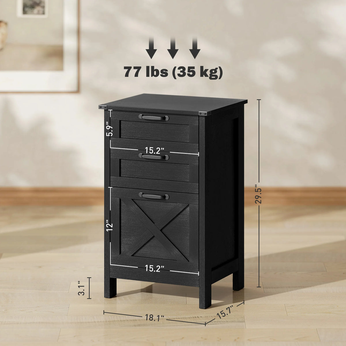 HOMCOM Three Drawer Wooden Vertical File Cabinet For Home Office